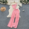 Summer Women's Casual Sport Sets One-shoulder Sleeveless Top And High Waist Knitted Set Jogging Suits Wholesale