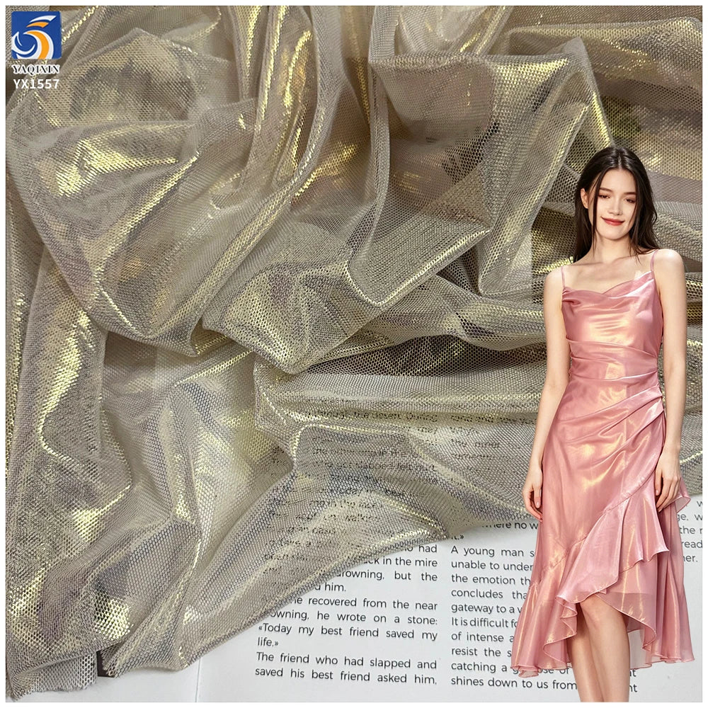 YX1557 100gsm Metallic Foil Lurex Stretch Mesh Fabric 95% Polyester 5% Spandex for Dancewear and Evening Dresses MegaBDM