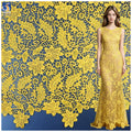 YX1550 Yellow Large Flower Embroidery Lace Fabric 150GSM Openwork Material for Evening Dresses and Gowns MegaBDM
