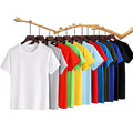 OEM Custom Logo Embroidery T Shirt 180G CVC Short Sleeve Unisex Heavyweight Loose Fit Solid Color Crew Neck Layering T Shirt