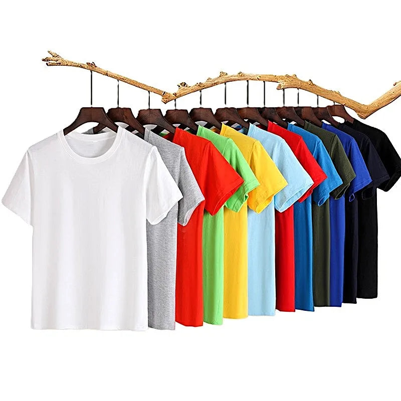 OEM Custom Logo Embroidery T Shirt 180G CVC Short Sleeve Unisex Heavyweight Loose Fit Solid Color Crew Neck Layering T Shirt