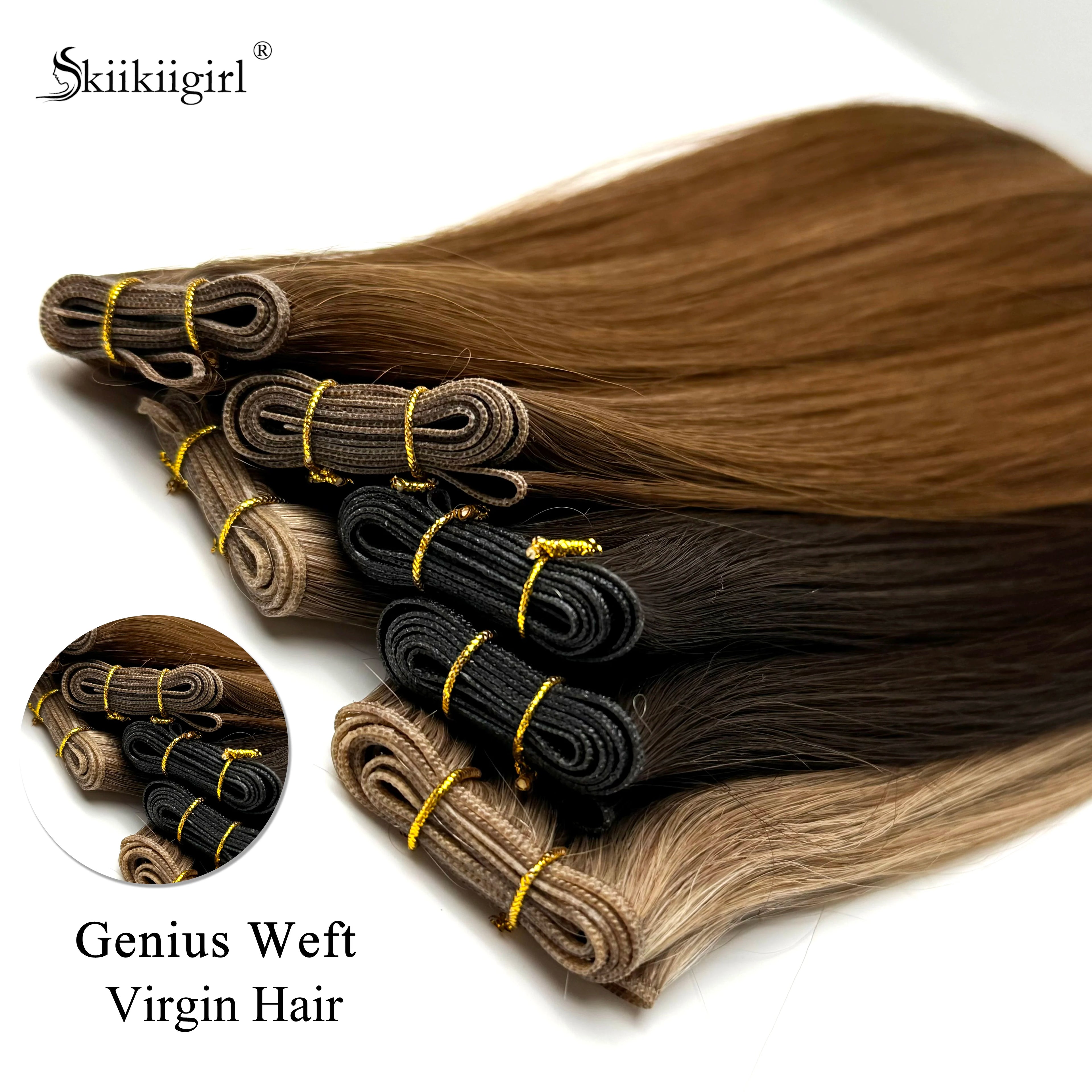 Genius Weft Human Hair Extensions 50G Remy Human Hair Invisible Brazilian Hair Extensions Hair Bundles