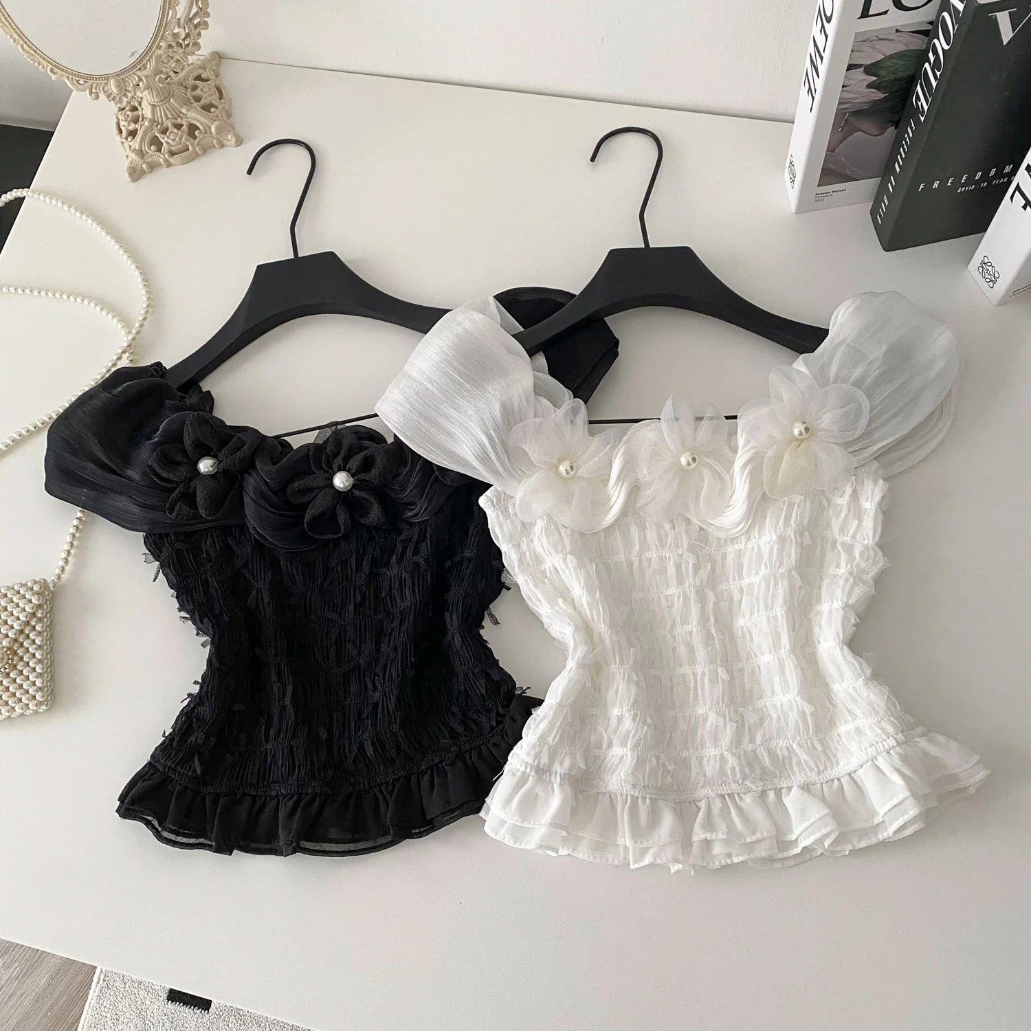 Summer SleevelessY2K Blouses Women Solid Beading Shirts Ladies Elegant Tops Clothes Women Wholesale