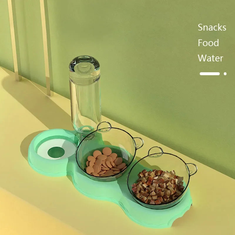 Pet Cat Bowl Automatic Feeder Water Dispenser Dog Cat Food Bowl With Drinking Raised Stand Double Dish Bowls Plastic for Cats