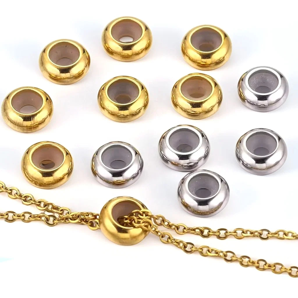 GP Stainless Steel Rondelle Rubber Stopper Bead Keeper PVD Gold-Plated Adjustable Sliding Bead Silicone Positioning Wholesale MegaBDM