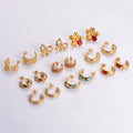 Vintage Colorful CZ Gemstone C-Shaped Hoop Earrings 18K Gold Plated Stainless Steel Flower Bow Turquoise Ruby Earrings Women MegaBDM