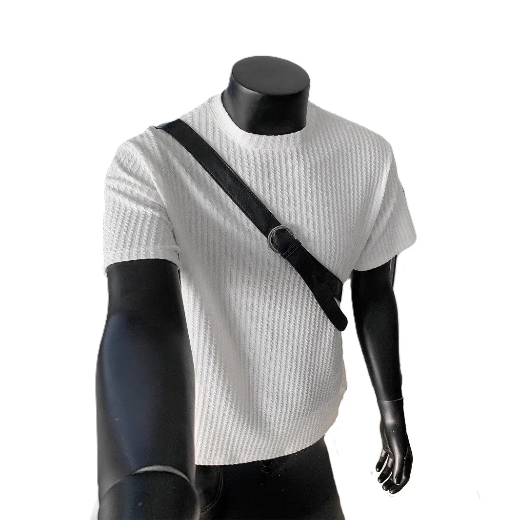 OEM Custom Logo Embroidery 180g Polyester T-Shirt Men's Breathable Summer Top Stretch Fabric Crew Neck Daily Wear T-Shirt MegaBDM