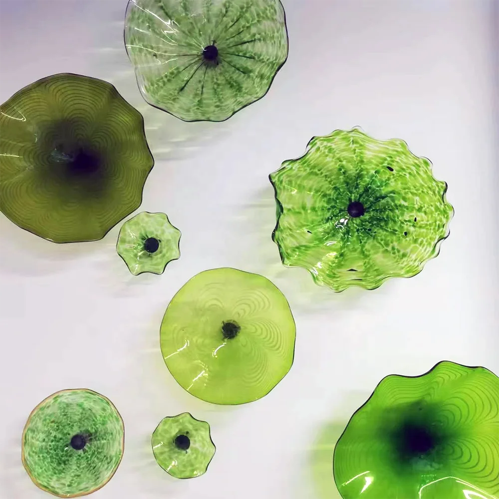 Longree Handmade Glass Plate Interior Design Home Green Patterns Round Decorative Wall Art
