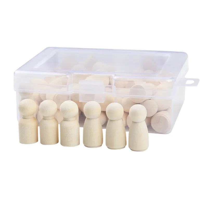 Natural Wood Color Small Wooden Figure Boxed Puppets Dolls Children's Painted Wooden Figures 35mm Male and Female Set MegaBDM