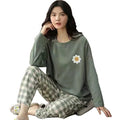 Women's Casual Cotton Knitted Pajamas Set Elegant Classic Fashion Sleep Wear Floral Printed 100% Cotton Silk Spring Autumn