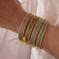 Wholesale Custom Fashion PVD Gold Stainless Steel Cheetah Animal Print Enamel Bangle Hinged Bracelet Jewelry Low MOQ MegaBDM