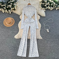 Fall Y2K Turtleneck Jumpsuit for Women Long Sleeve High Waist Leopard Zipper Lace Jumpsuit Wholesale