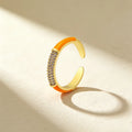 QIKU Simple Style Enamel Paved Zircon Fashion Wedding Ring Women 5 Colors Opening Adjustable Copper Jewelry Accessories Gift
