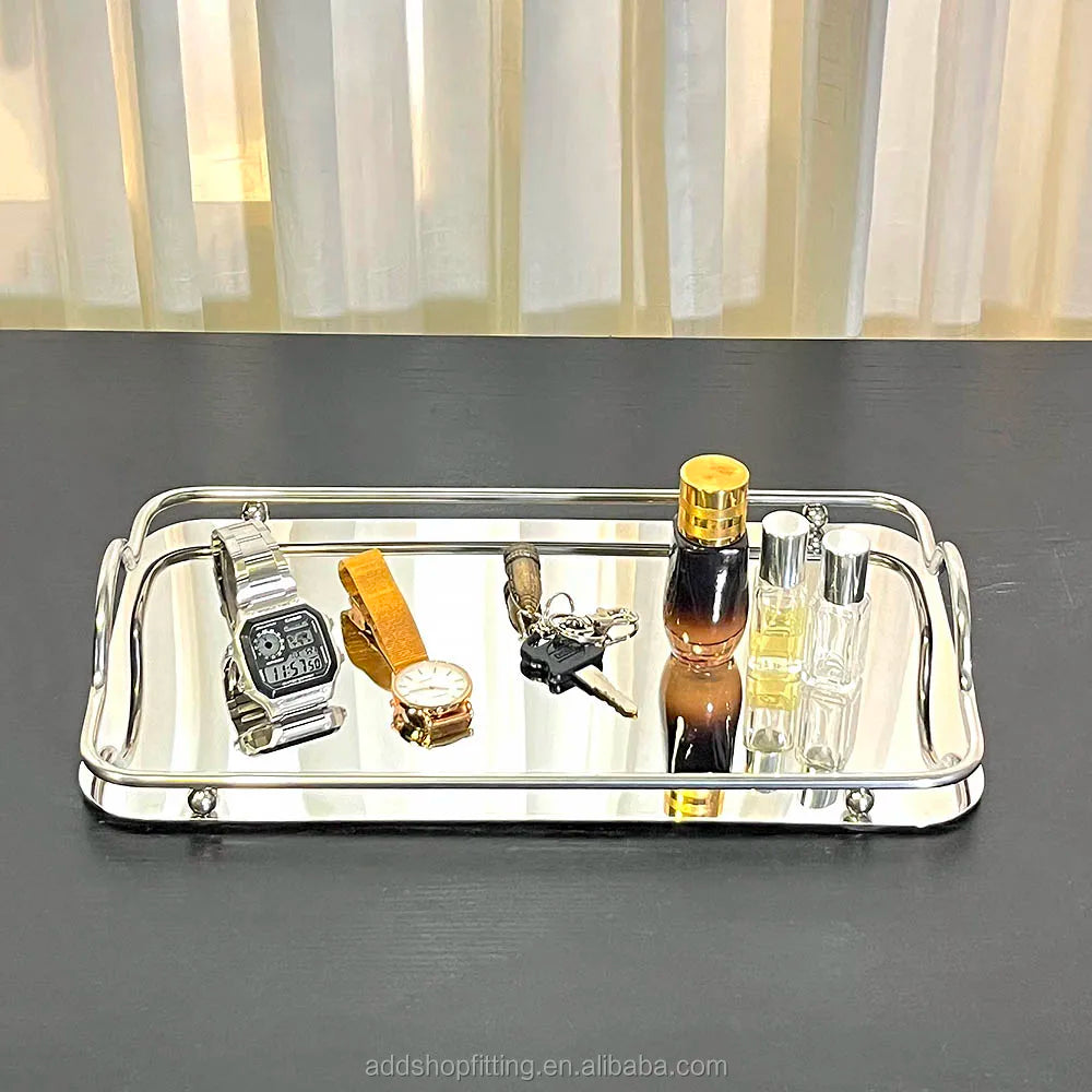 Luxury Stainless Steel Rectangle Commercial Grade Serving Jewelry Tray for Shop Decor