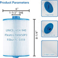 HeeYoo HY6CH-940 Spa Filter Replacement (PET+PU Material) 50-200 Sqft Filtration Area PWW50P3(1 1/2" Coarse Thread)