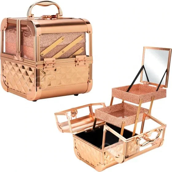 3 in 1 Pink Professional Makeup Trolley Professional Rolling Aluminum Frame Makeup Artist Custom Aluminum Beauty Case