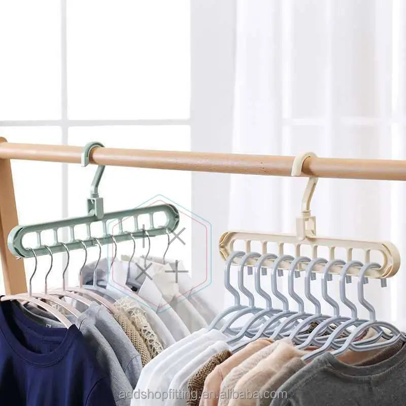 Detachable Flexible Adjustable 9-Slot Injection-Molded Plastic Multifunction Saving Bathroom Storage Clothes Hanger Home Bag