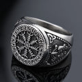 Ready to Ship Mens Rustic Viking Vegvisir Compass Ring Stainless Steel Retro Viking Norse Runic Compass Ring
