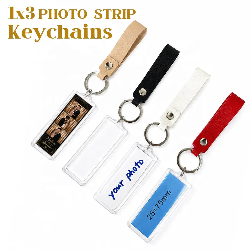 Photobooth Strip Keychain Blank 1X3 Clear Acrylic 25*75mm Long Custom Printable Soft PU Leather Strap Wedding Party Favor MegaBDM
