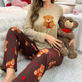Women's Loungewear Cute Bear Pattern Two Piece Pajama Set Casual Sleepwear Pyjamas Homewear for Spring Autumn