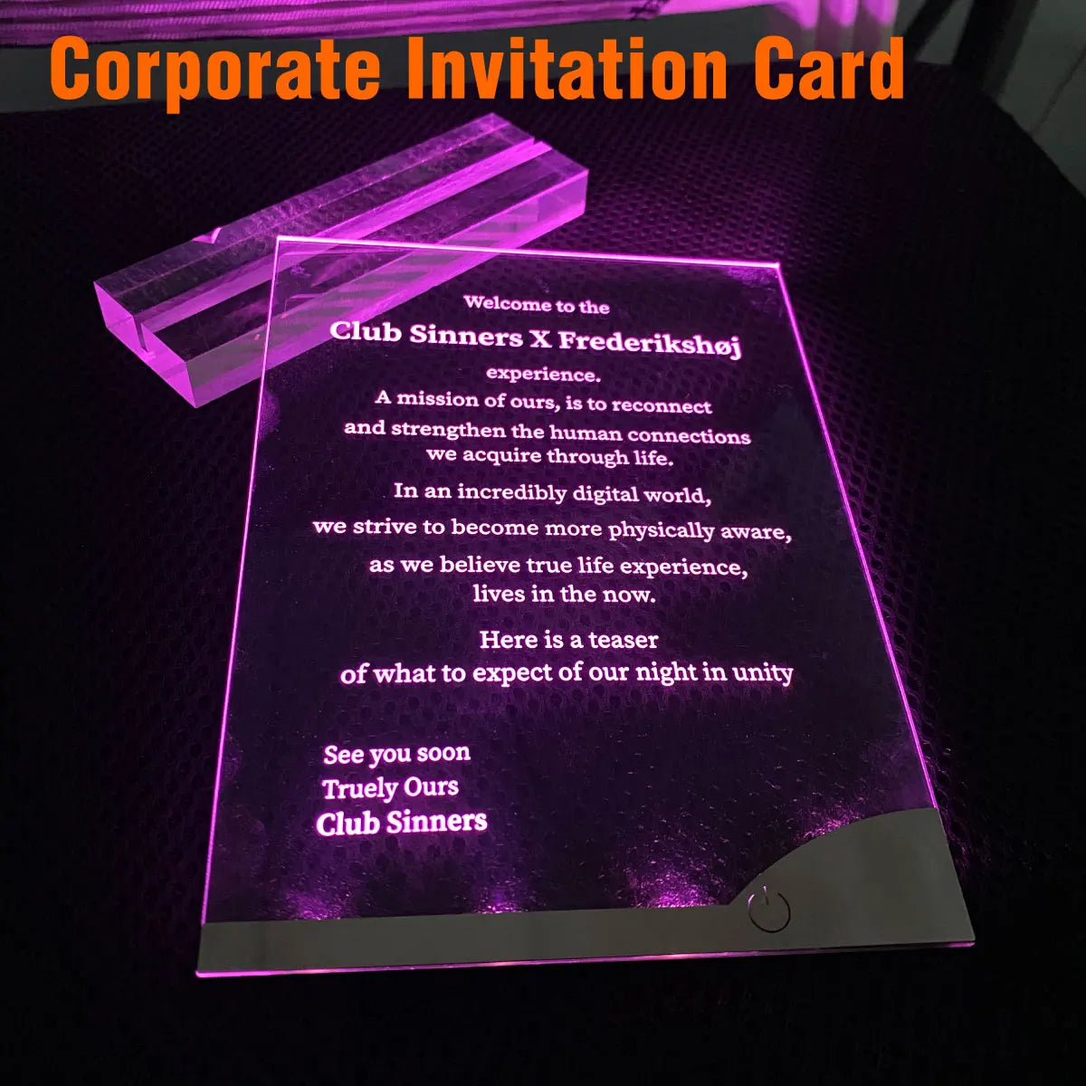 Corporate VIP Invitation Card Custom LED Light up Rechargeable Acrylic with Logo OEM Factory 130x180mm Translucent MegaBDM