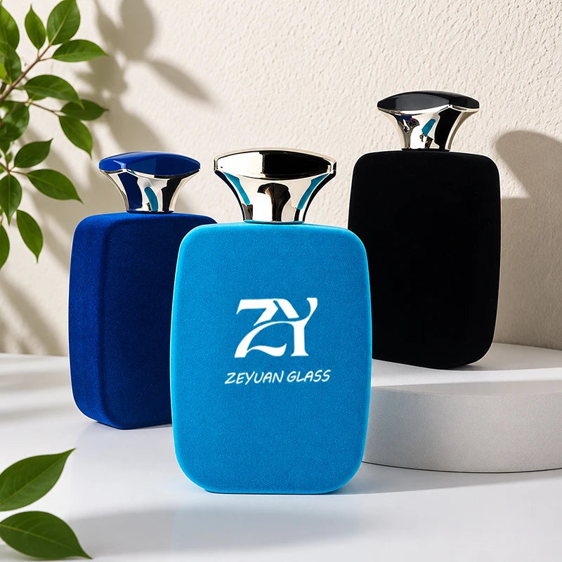 100ml Luxury Empty Glass Perfume Bottle Velvet Flocked Finish with Electroplated ABS Cap Custom Perfume Packaging MegaBDM