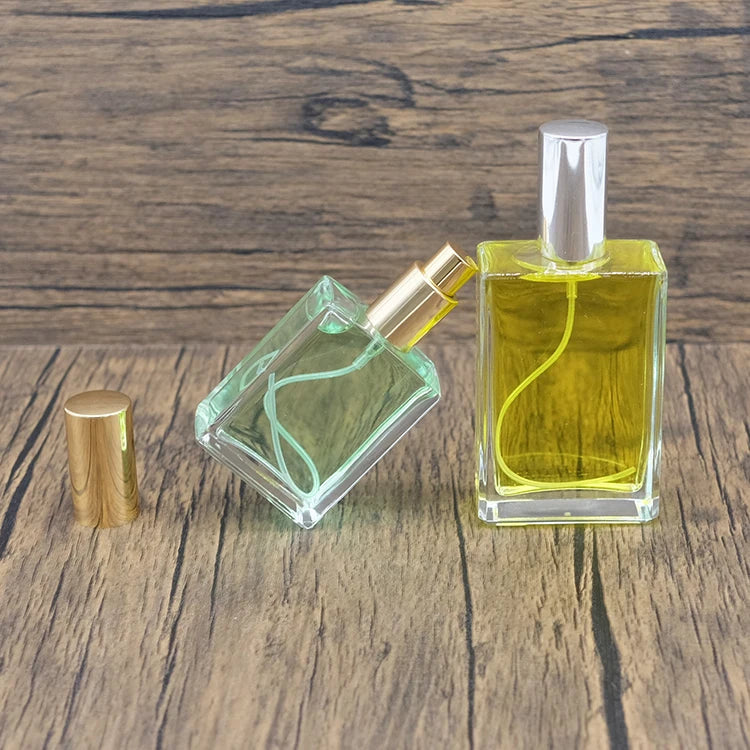 Hot Sale 50ml 100ml Empty Glass Bottle Screen Printing square Perfume Spray Bottle with Crimp Cap