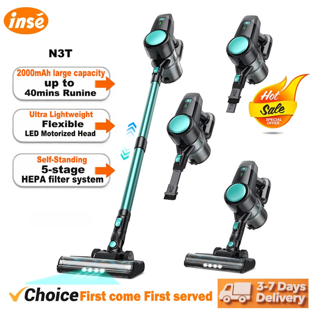 INSE N3T Cordless Vacuum Cleaner 40Kpa Ultra Lightweight 6 in 1 Stick Vacuum Up to 40mins Runtime for Home Pet Hair Hard Floor