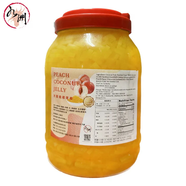 Jiuzhou_ Peach Coconut Jelly -3.85kg- Best Taiwan Bubble Tea Supplier Nata de Coco