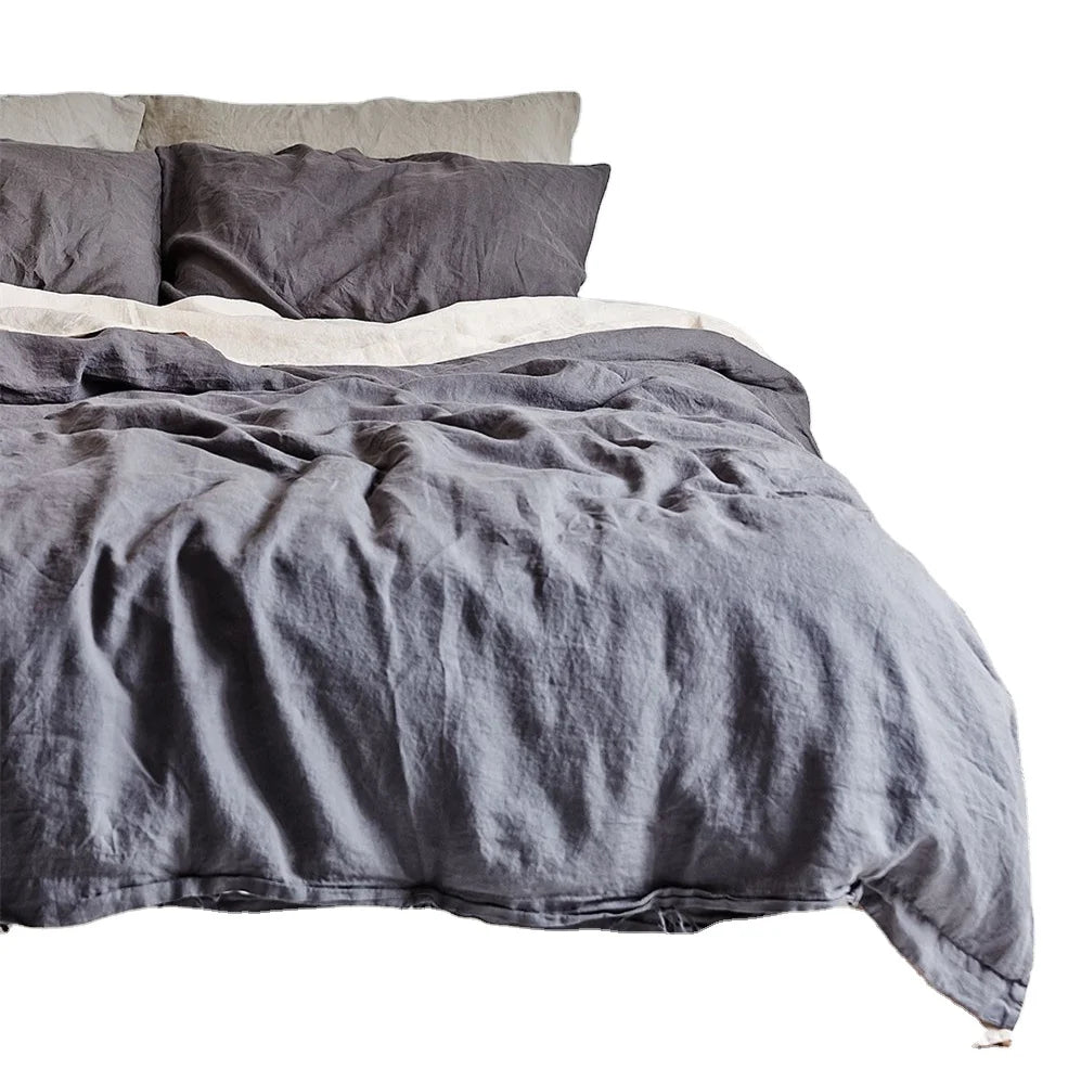 100% French Linen Customized Vintage Washed White & Natural Luxury and Cozy Bed Linen