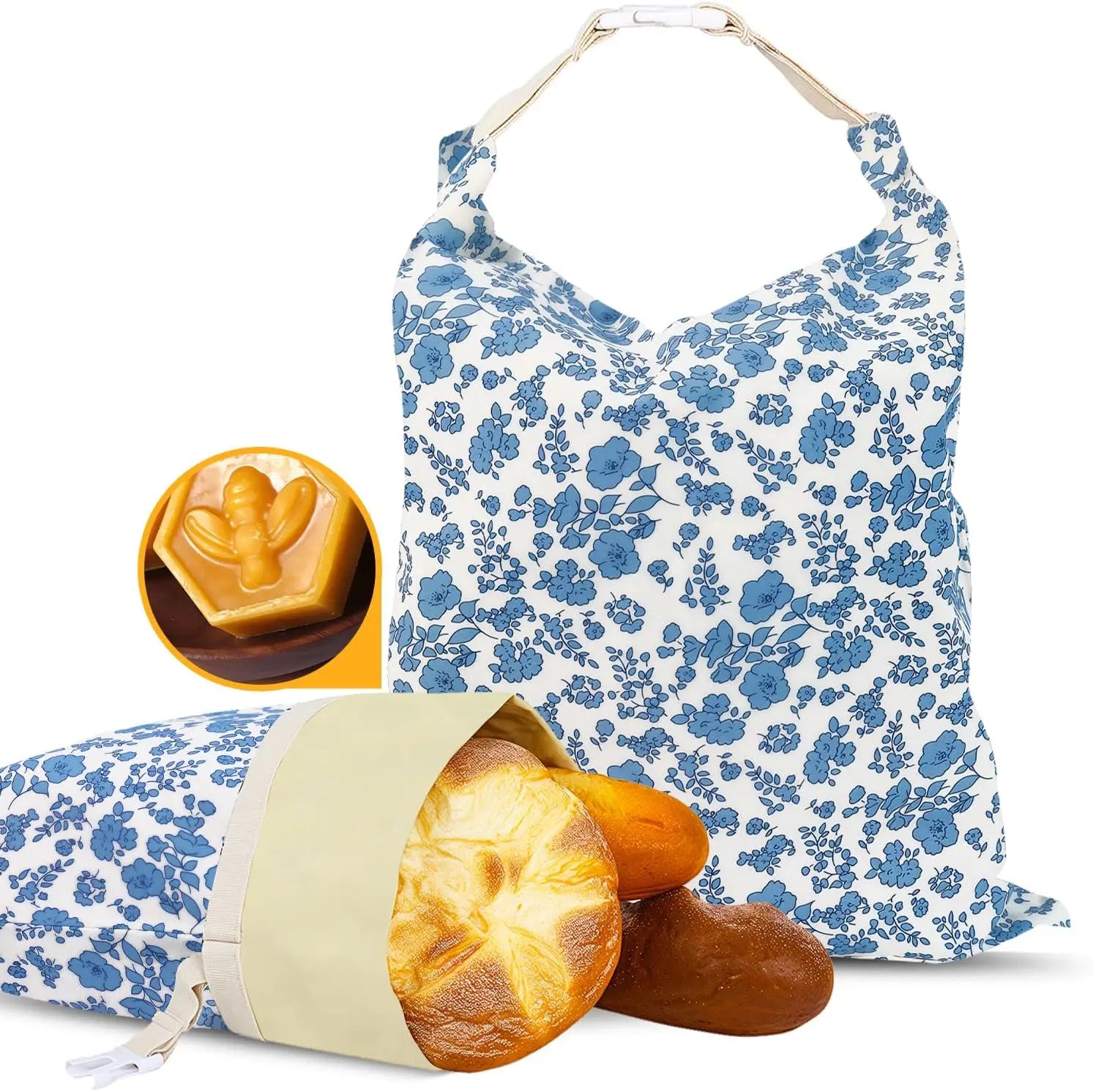 2 Pack Beeswax Bread Bags - 17x13 Inch Reusable Bread Storage BagsBees Wax Lined Bread Bags for Home