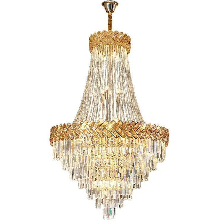 European Lighting Modern Classical Luxury Gold Adjustable Height Crystal Chandelier for Hotel Restaurant Wedding Hall MegaBDM