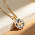 QIKU Vintage Lotus/Elephant Round Coin Copper Zircon Women Necklace Exquisite Crystal Pendant Micro Pave Jewelry Gift Wholesale