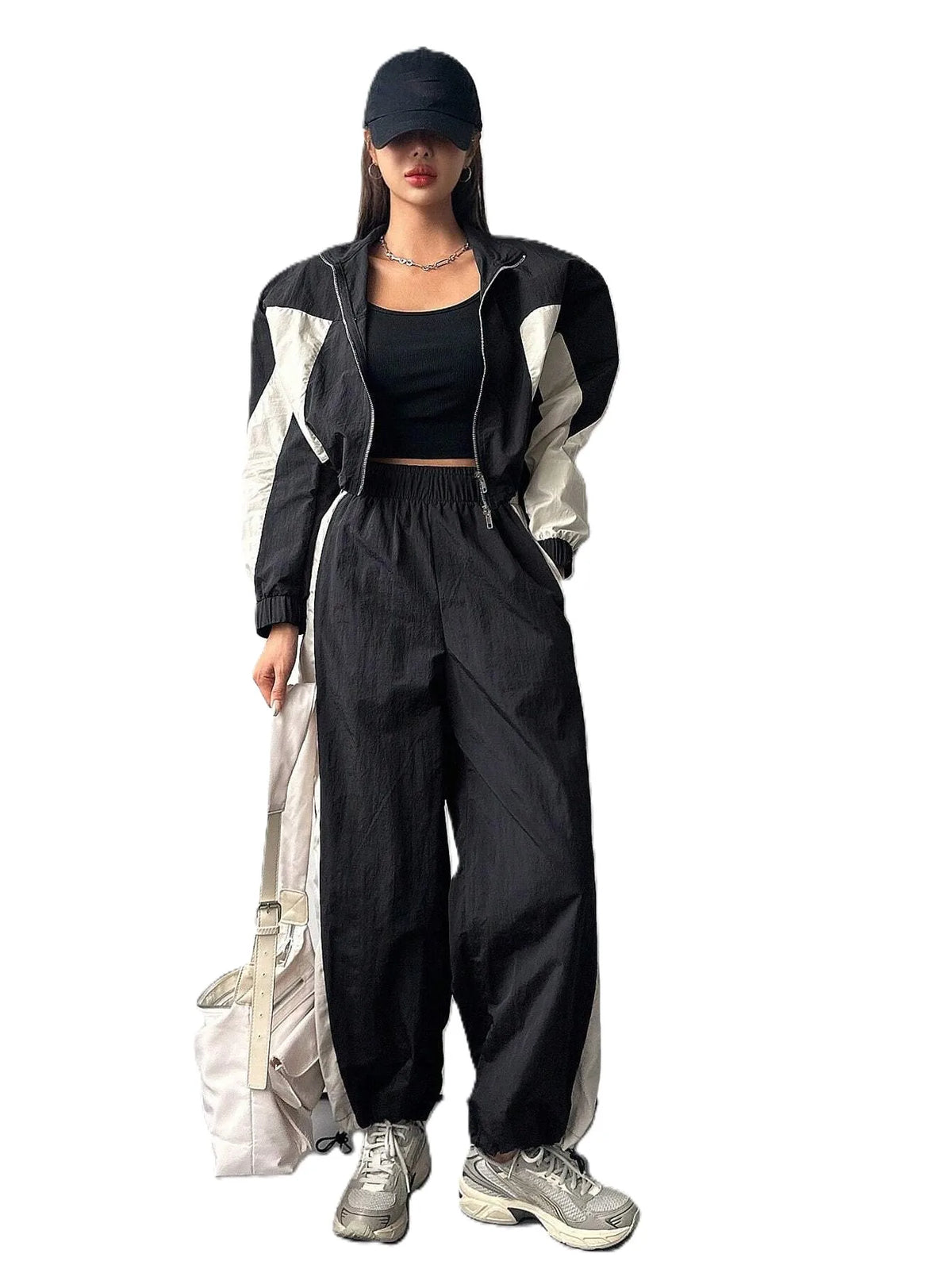 OEM Women Color Block Two Piece Jogger Set Zip up Jacket and Wide Leg Pants Sportswear for Autumn MegaBDM