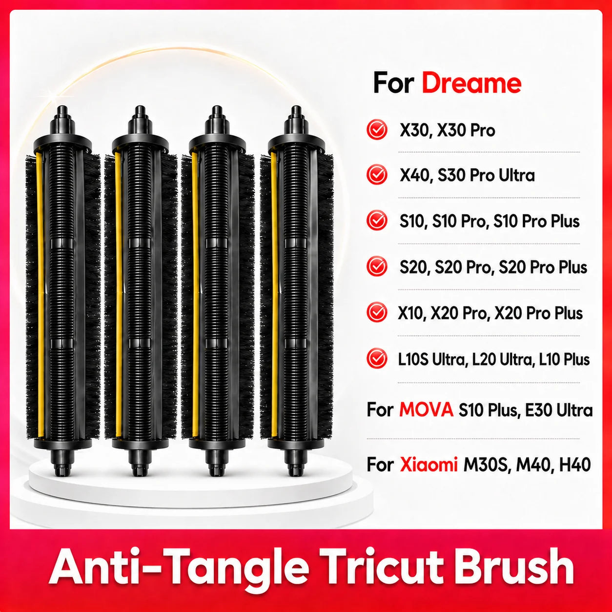 TriCut Brush Fit For Dreame X40 Ultra, X30 Pro, X20 Pro, S10, S20 Pro Plus, L10S Pro Ultra, Mova E30 Ultra, Xiaomi M30S, M40,H40