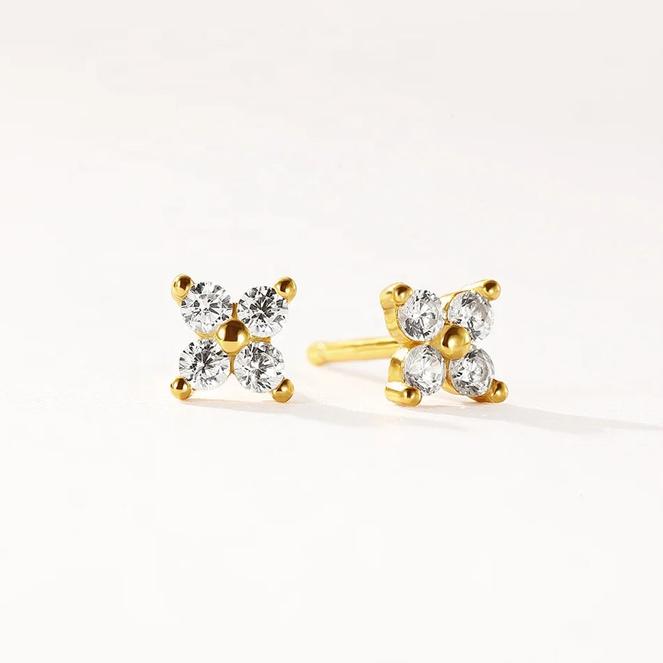 Nagosa Minimalist 925 Sterling Silver Birthstone Jewelry 18k Gold Vermeil Lvy Flower rainbow Cubic Zircnia Mini Stud Earrings