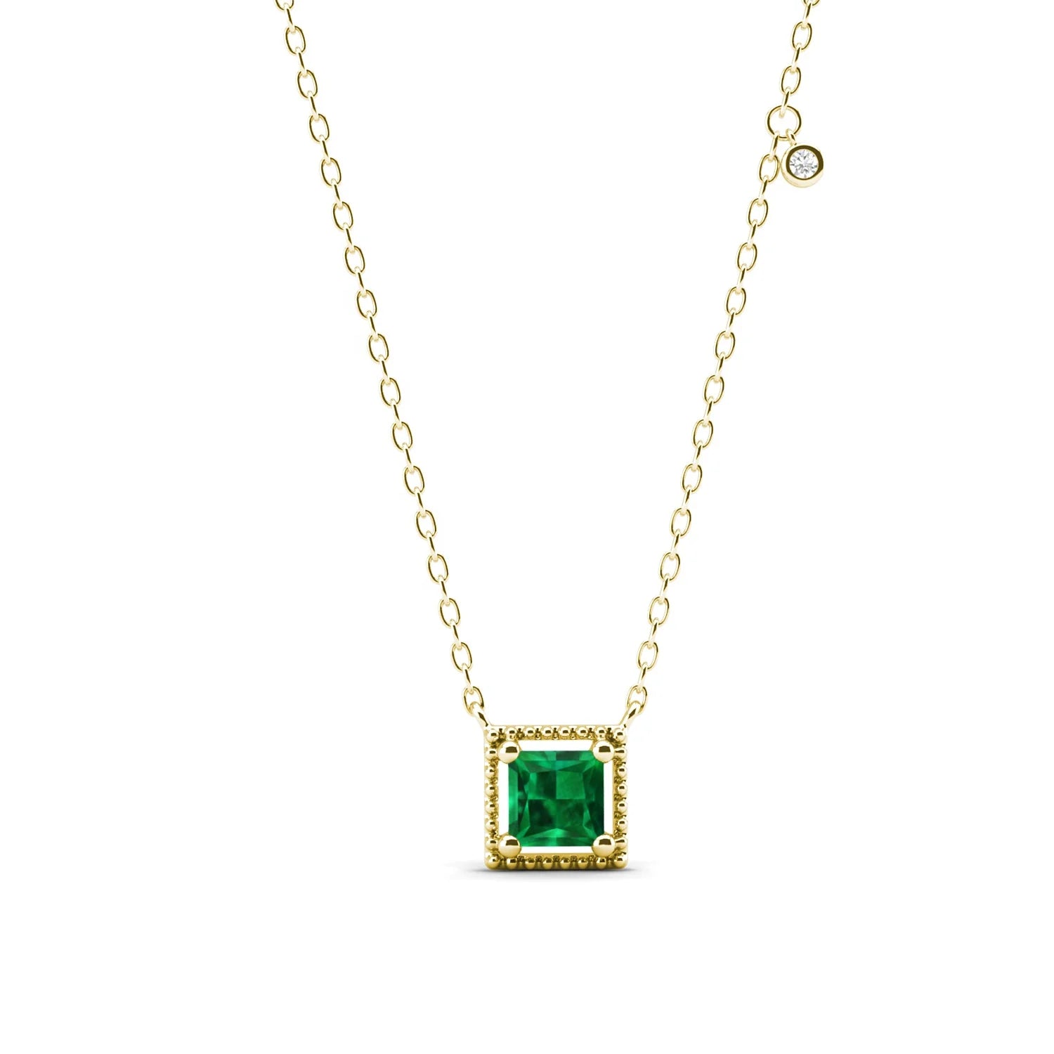 925 Sterling Silver May Birthstone Green Emerald Gemstone Square Pendant Necklace Korean Jewelry for Women Destiny Jewellery