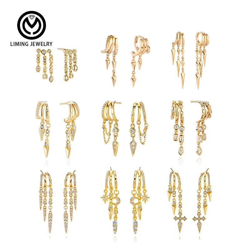 AE165 Personality Women Statement Jewelry 925 Sterling Silver Geometric Tassel Drop Earrings Set for Daily Party Wedding Gift MegaBDM