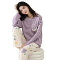 Women's Casual Summer Autumn Spring 100% Cotton Knitted Breathable Biowashed Soft Luxury Pajamas Set Elegant Classic Fashion