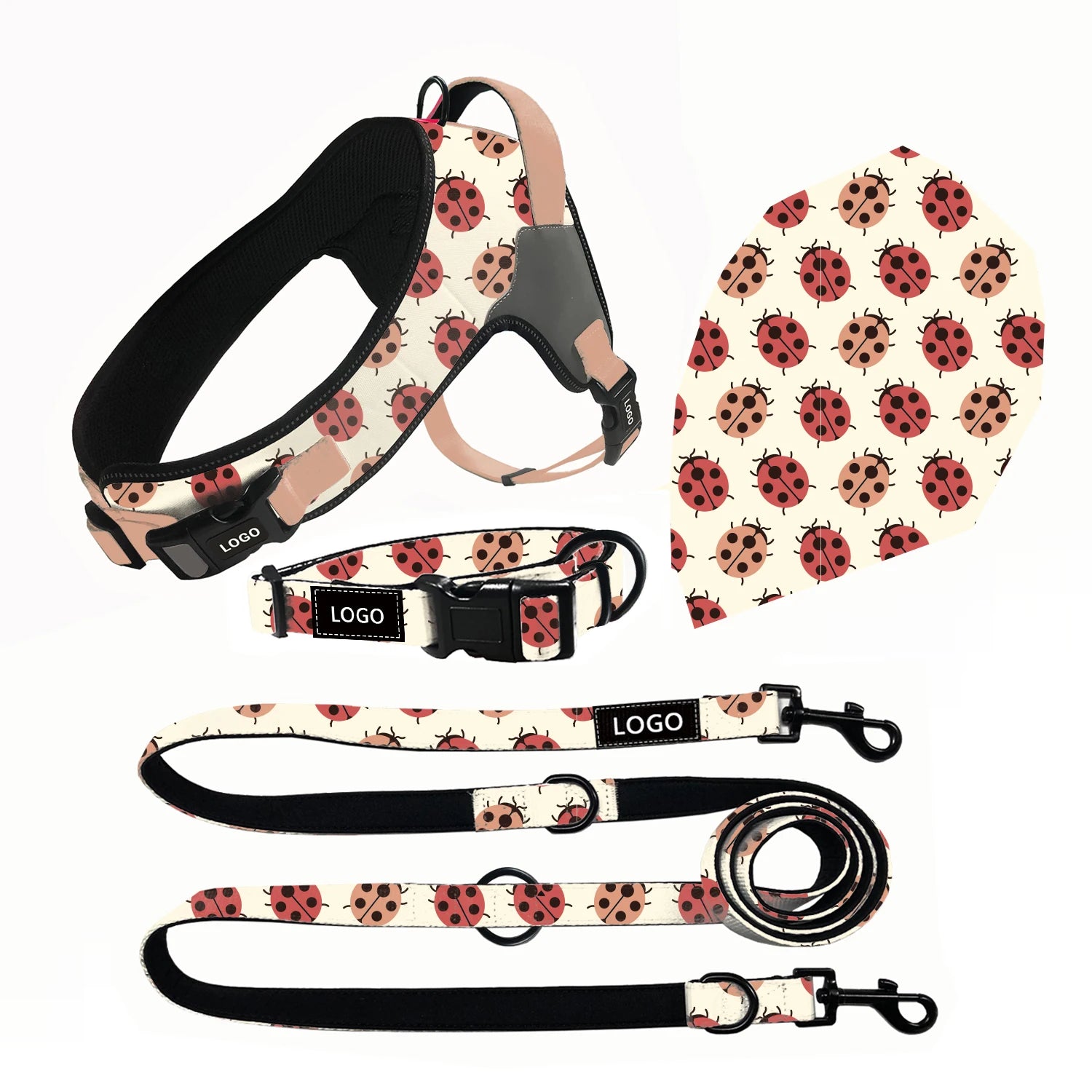 Polyester Padded Calming Collar and Dog Harness with Snake Chain Tactical Design Flowers & Diamond Cone for Large Dogs No Pull
