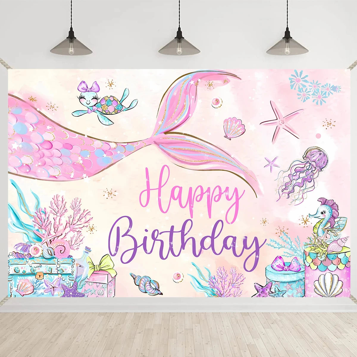 2024 Mermaid Backdrop for Photography Girl Princess Birthday Party Mermaid Tail Shell Baby Shower Photo Background Decor Props