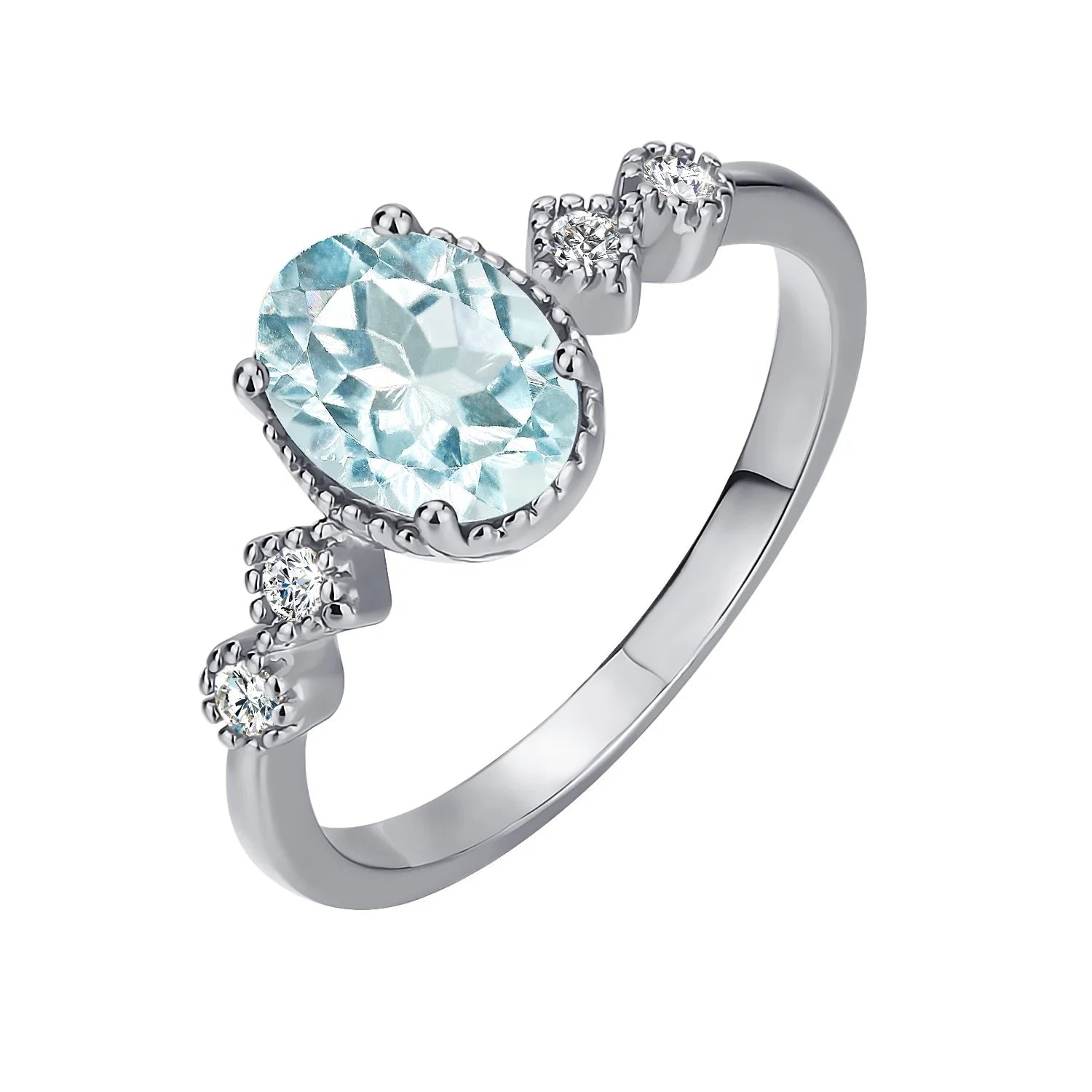 925 Sterling Silver Natural Gem Stone Blue Topaz Beautiful Oval Wedding Engagement Ring for Women 2022 Destiny Jewellery