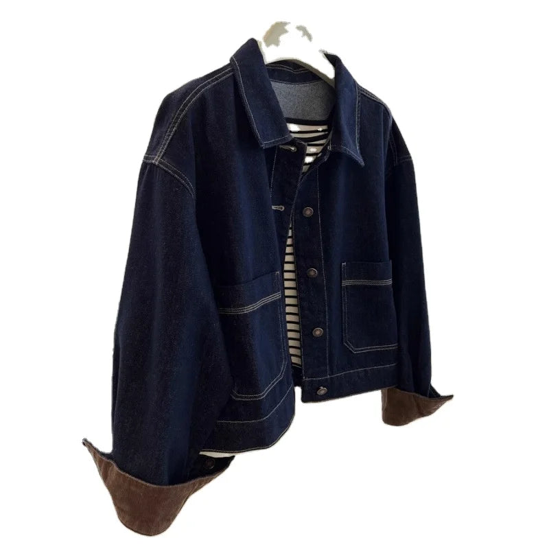 Bangladesh china factory price customized boyfriend-style retro loose and casual unisex top dark blue jacket