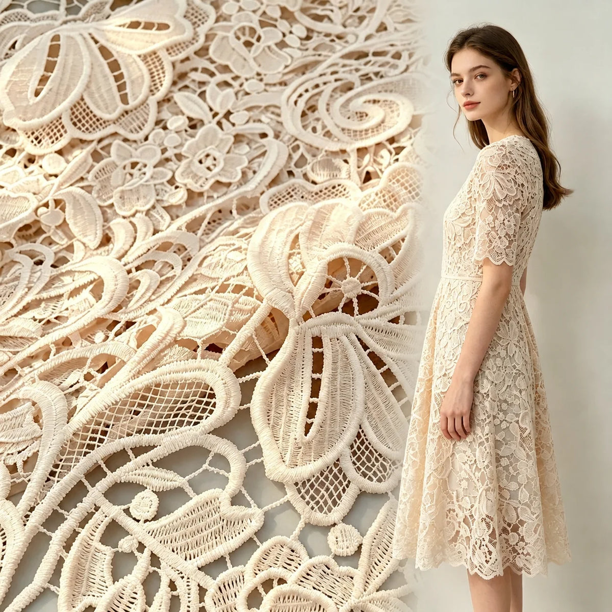 YX1485 125cm 150gsm Custom Color Openwork Floral Water Soluble Lace Fabric for Women Dresses Sleeves and Fashion Garments MegaBDM