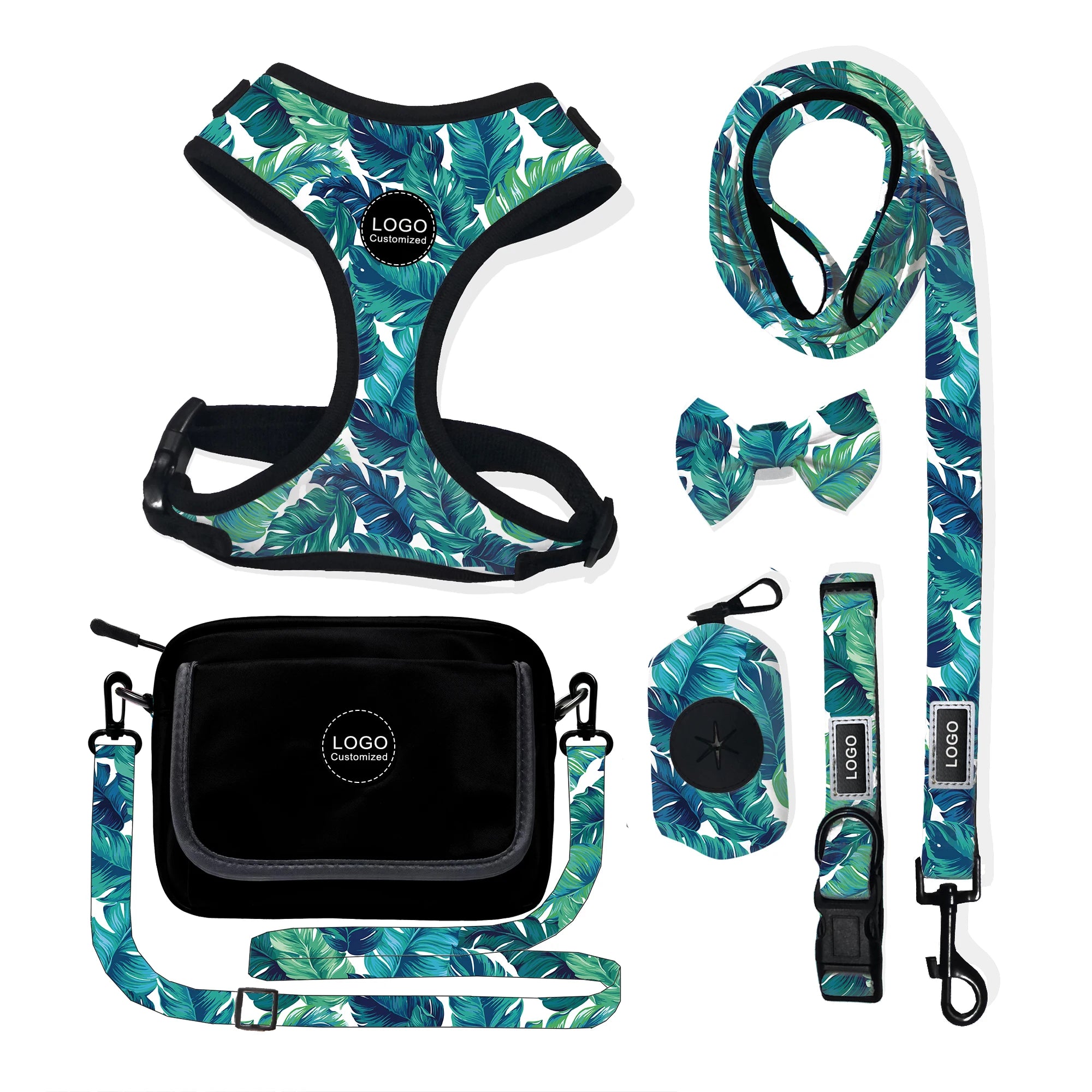Leash Car Seat Belt Muzzle Breathable Padded Pu Leather Dog Harness Soft Collar Led Light Elizabethan Neck Leopard Print