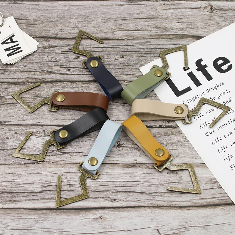 Foldable Outdoor PU Leather Storage Hooks Multi-functional Camping Buckle Hook Hanger Durable V-shaped Hook for Home Office