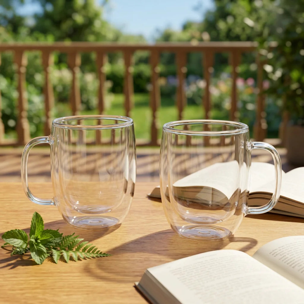 Reusable Transparent Nordic Double Wall Glass Tumbler 250ml for Hot/Cold Beverages Dishwasher Microwave Safe Home Office Camping MegaBDM