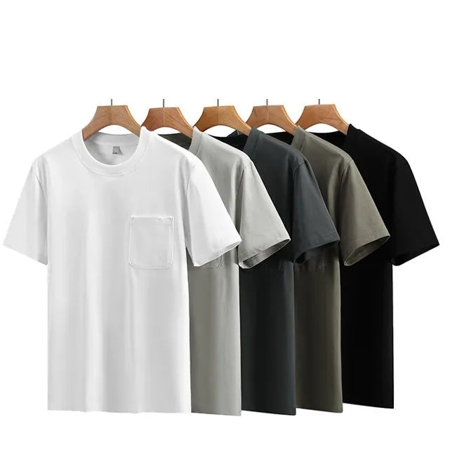 OEM Customized Logo Embroidery 230G Heavyweight Cotton Double Yarn Pocket Design Men Loose Fit Casual Solid Short Sleeve T Shirt MegaBDM