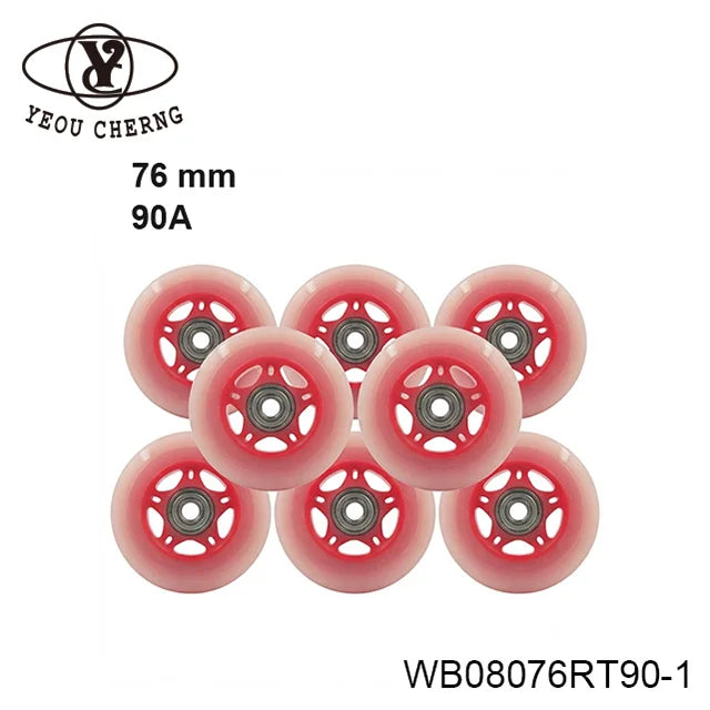 YEOU CHERNG Skate Wheel 76mm 90A Red Core Transparent Pink WB08076RT90-1 MegaBDM