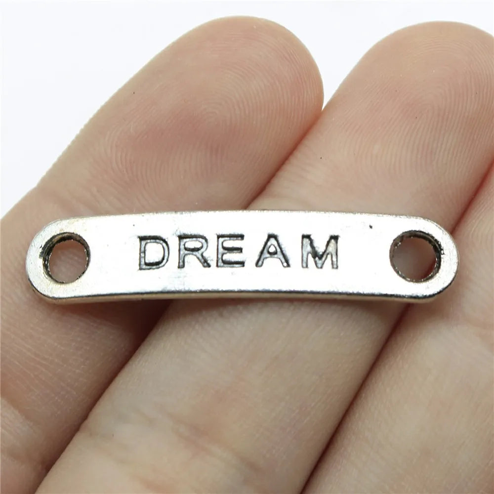 Stamped DREAM Word Bar Connector 39x8mm Antique Silver Zinc Alloy Two Hole Link for Leather Wrap Bracelet MegaBDM